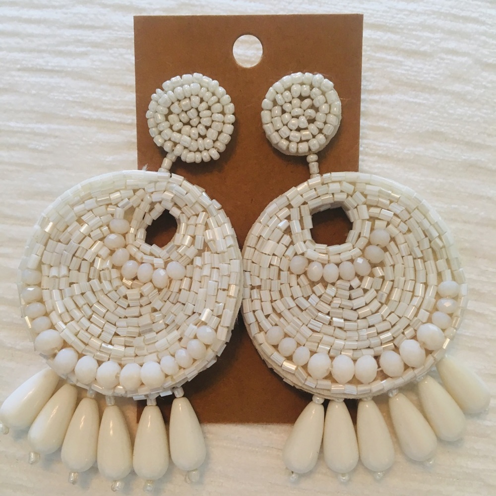Creamy white beaded drop earrings